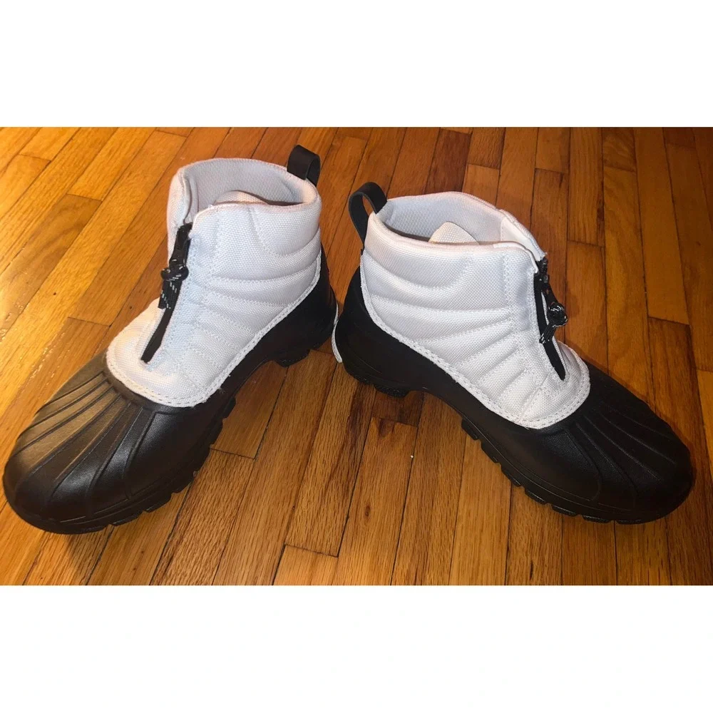 Sperry Torrent Duck Boot Women's 9.5 White Black Front Zip Quilted Boots